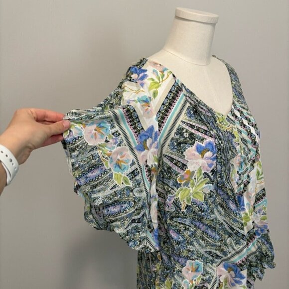 Anthropologie Maeve Maya Floral Flutter Sleeve Blouse Button Shoulder Size 6 - Picture 7 of 14